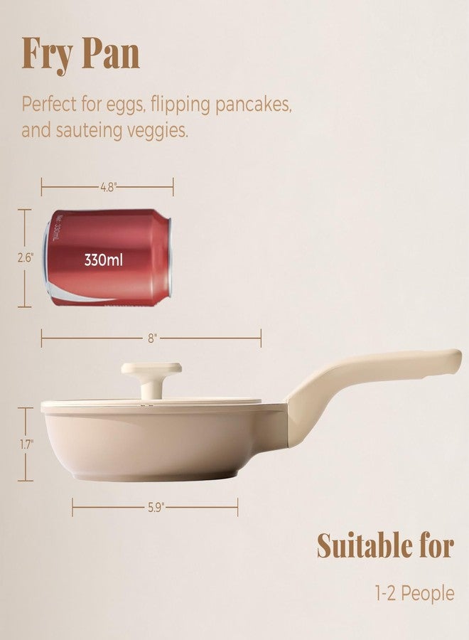 PRICUSIS Nonstick Frying Pan with Lid, Healthy Skillet, Egg Pan Nonstick Omelet Pan Chef's Pan, PFOA & PTFE Free, Induction Compatible (8Inch W/L Natural Linen) - Image 2