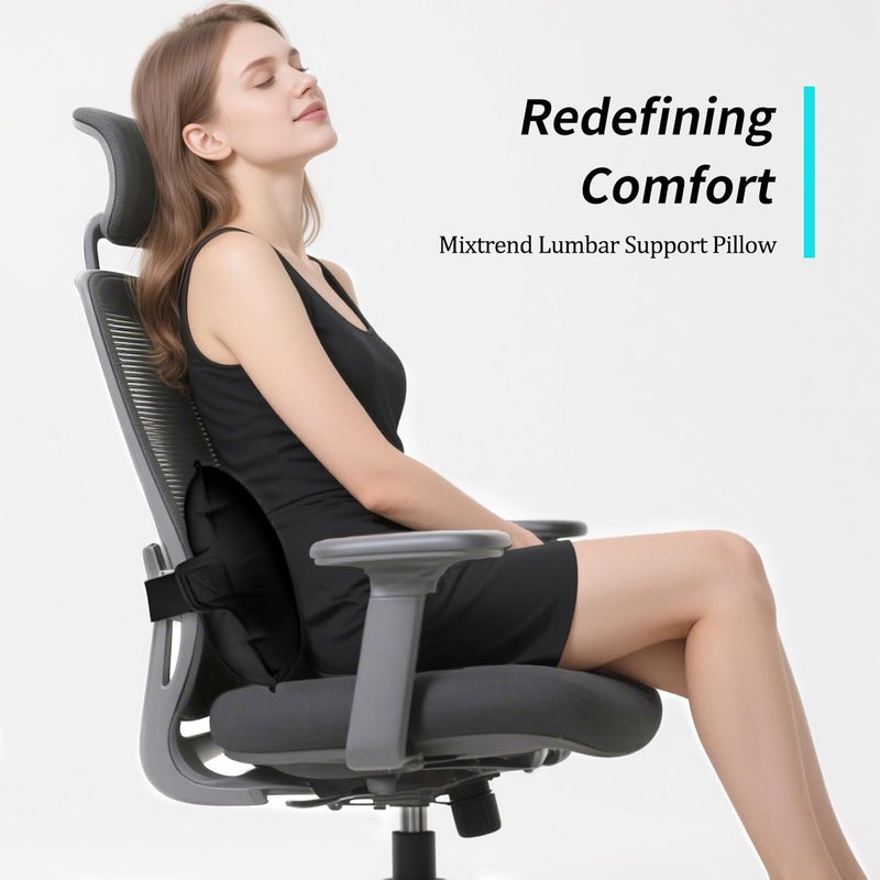 Mixtrend Travel Lumbar Pillow – Inflatable Memory Foam Back Support Pillow for Airplane, Car, Office, Long Flight, Ergonomic Travel Cushion for Lower Back Pain Relief – for Men, Women, Kids, Black - Image 2