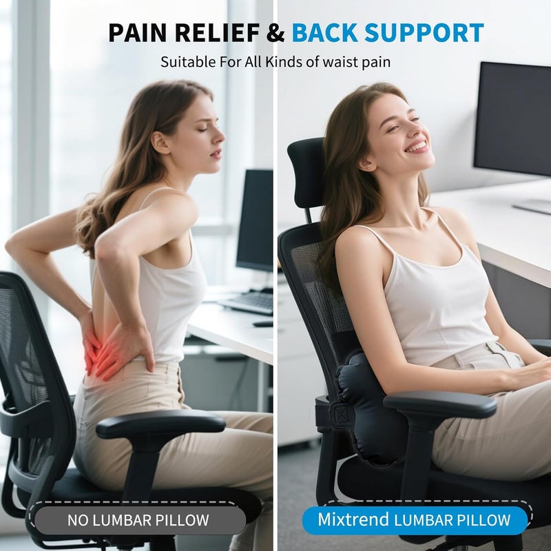 Mixtrend Travel Lumbar Pillow – Inflatable Memory Foam Back Support Pillow for Airplane, Car, Office, Long Flight, Ergonomic Travel Cushion for Lower Back Pain Relief – for Men, Women, Kids, Black - Image 4