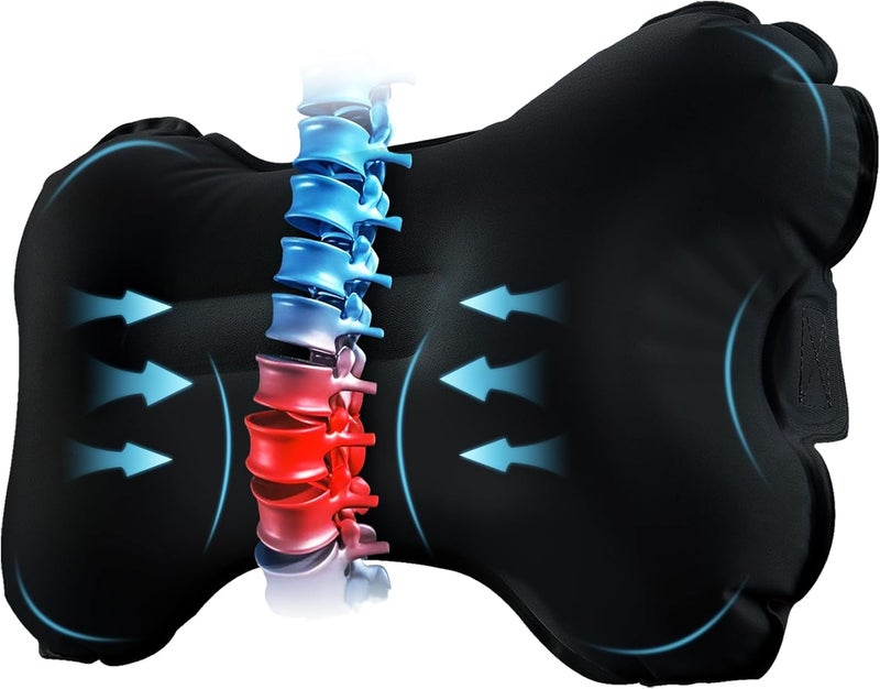Mixtrend Travel Lumbar Pillow – Inflatable Memory Foam Back Support Pillow for Airplane, Car, Office, Long Flight, Ergonomic Travel Cushion for Lower Back Pain Relief – for Men, Women, Kids, Black - Image 1
