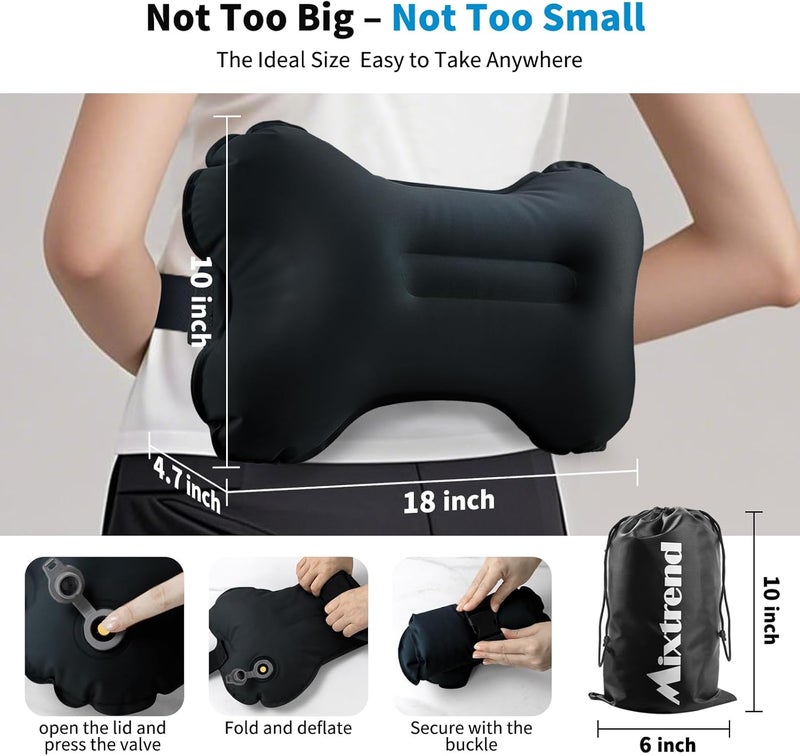 Mixtrend Travel Lumbar Pillow – Inflatable Memory Foam Back Support Pillow for Airplane, Car, Office, Long Flight, Ergonomic Travel Cushion for Lower Back Pain Relief – for Men, Women, Kids, Black - Image 5