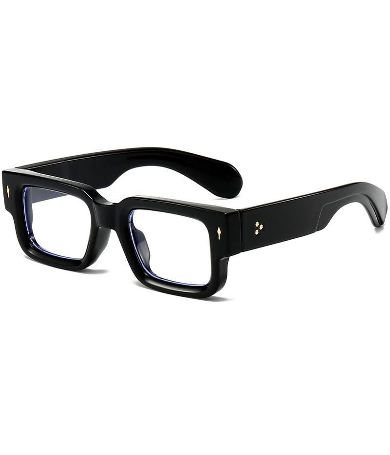 EYLRIM Square Thick Frame Glasses for Women Men Chunky Rectangle Blue Light Glasses Non Prescription EyeglassesBlack