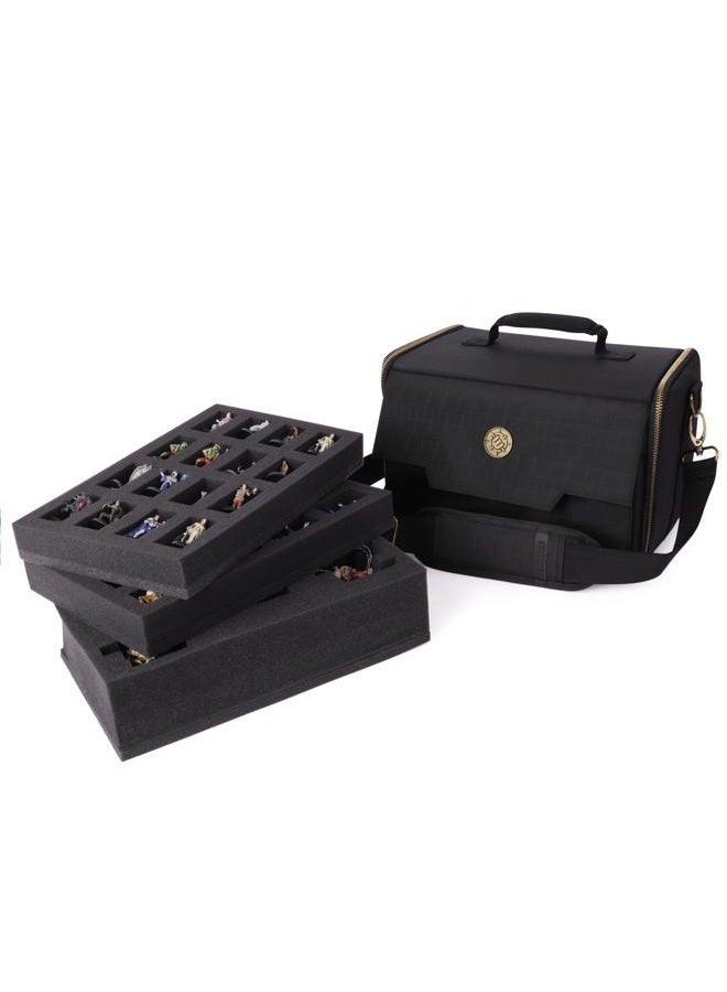 ENHANCE حقيبة مصغرة للشخصيات - حقيبة تخزين وحمل مدمجة لشخصيات DnD مع حزام كتف، 3 صواني رغوية (2 صينية مقطوعة مسبقًا وصينية قابلة للتخصيص) - تناسب الشخصيات القياسية من 20 مم إلى 25 مم - Image 1