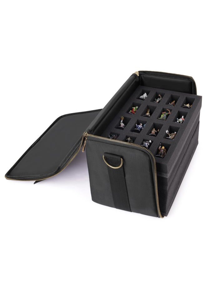 ENHANCE حقيبة مصغرة للشخصيات - حقيبة تخزين وحمل مدمجة لشخصيات DnD مع حزام كتف، 3 صواني رغوية (2 صينية مقطوعة مسبقًا وصينية قابلة للتخصيص) - تناسب الشخصيات القياسية من 20 مم إلى 25 مم - Image 3