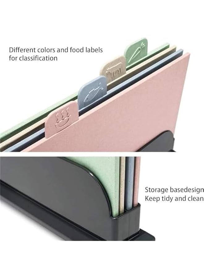 HOOKOR Cutting Boards Set for Kitchen,Colour Coded Wheat Straw Cutting Board with Holder Chopping Board Set of 4 Non Slip Preventing Cross-Contamination Cutting Board Set - Image 2
