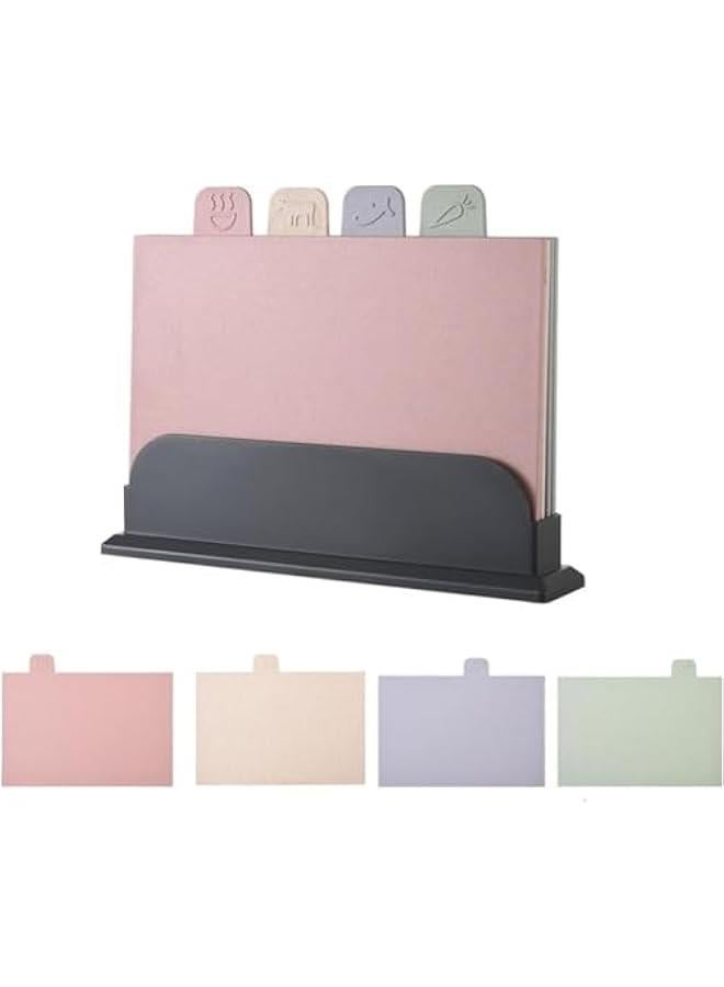 HOOKOR Cutting Boards Set for Kitchen,Colour Coded Wheat Straw Cutting Board with Holder Chopping Board Set of 4 Non Slip Preventing Cross-Contamination Cutting Board Set - Image 1