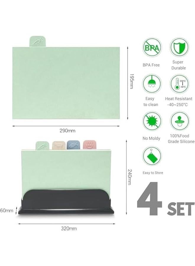 HOOKOR Cutting Boards Set for Kitchen,Colour Coded Wheat Straw Cutting Board with Holder Chopping Board Set of 4 Non Slip Preventing Cross-Contamination Cutting Board Set - Image 3