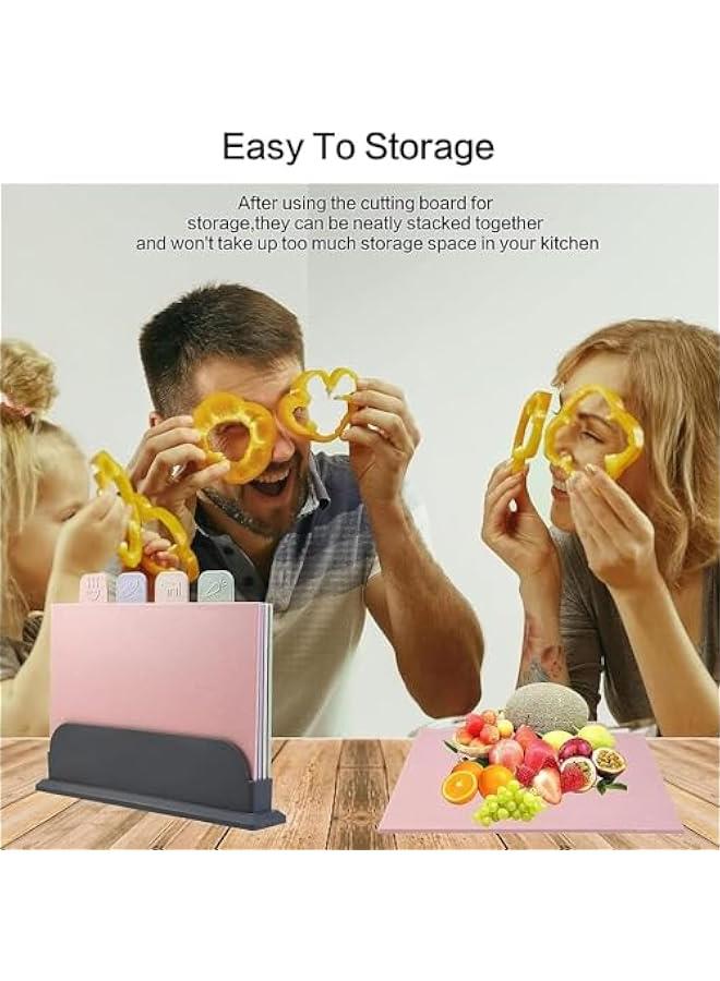 HOOKOR Cutting Boards Set for Kitchen,Colour Coded Wheat Straw Cutting Board with Holder Chopping Board Set of 4 Non Slip Preventing Cross-Contamination Cutting Board Set - Image 4