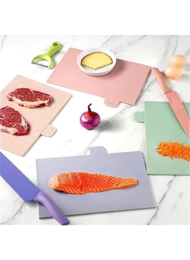 HOOKOR Cutting Boards Set for Kitchen,Colour Coded Wheat Straw Cutting Board with Holder Chopping Board Set of 4 Non Slip Preventing Cross-Contamination Cutting Board Set - Image 5