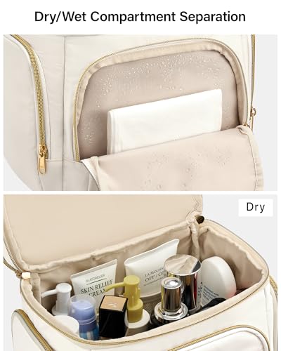 Hanke Large Toiletry Bag for Women Travel, Double Layer Organizer with Wide Opening for Full-Size Cosmetics & Toiletries, 12.2L Water-Resistant Makeup Bag,Off White - Image 4