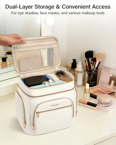 Hanke Large Toiletry Bag for Women Travel, Double Layer Organizer with Wide Opening for Full-Size Cosmetics & Toiletries, 12.2L Water-Resistant Makeup Bag,Off White - Image 5