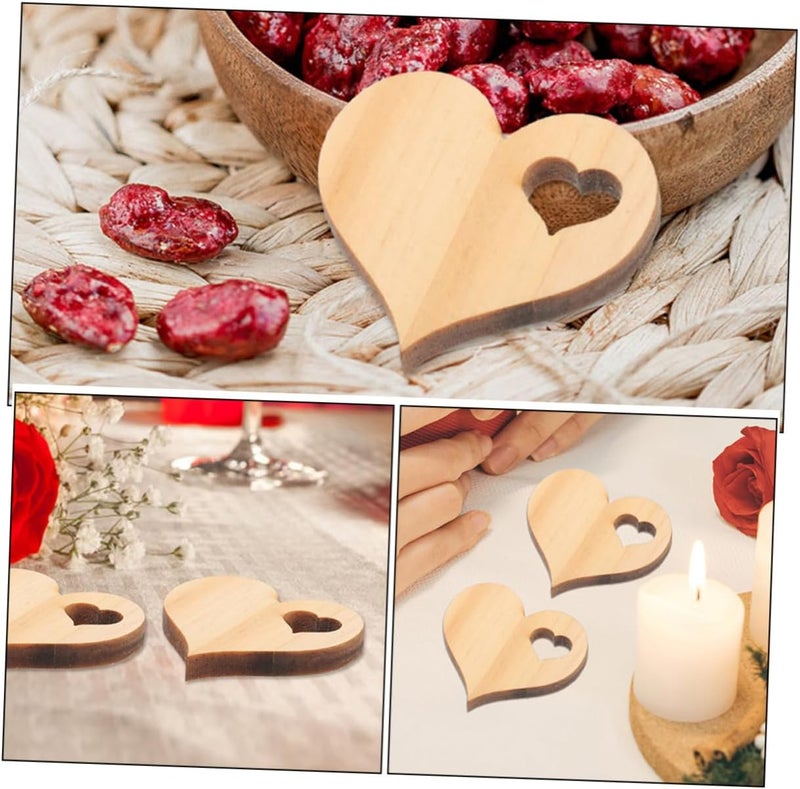 Healifty 100Pcs Heart Shape Wood Slices DIY Decor Wooden Heart Cutouts for Valentine's Day Wedding Craft Handmade Decorations Wooden Embellishments - Image 3