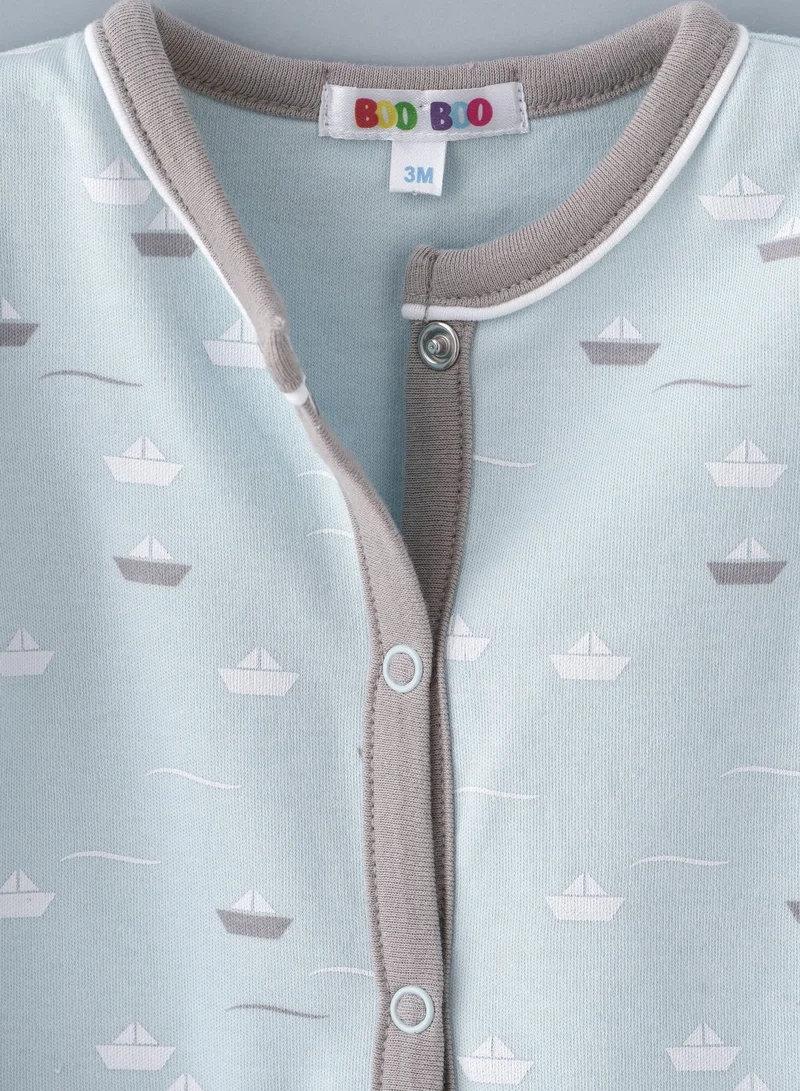 Boo Boo BooBoo Kids   3 Pcs Set - Sleepsuit O/F, Cap & Bib     100% Cotton