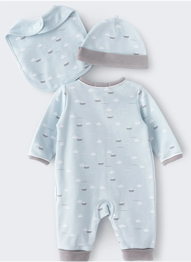 بوو بوو BooBoo Kids 3 Pcs Set - Sleepsuit O / F، Cap & Bib 100٪ قطن