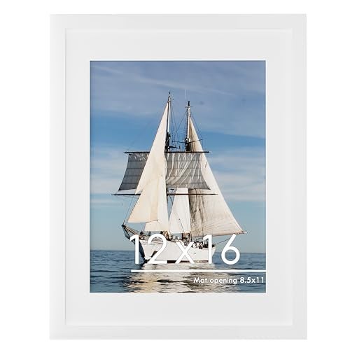 PEALSN 12x16 Picture Frame Display Pictures 85 x 11 with Mat or 12 x 16 Without Mat for Wall Mounting Display Photo Frames White - Image 1