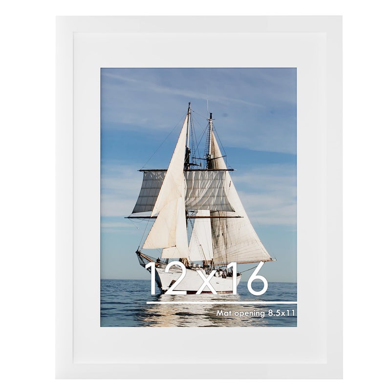 PEALSN 12x16 Picture Frame Display Pictures 85 x 11 with Mat or 12 x 16 Without Mat for Wall Mounting Display Photo Frames White - Image 2