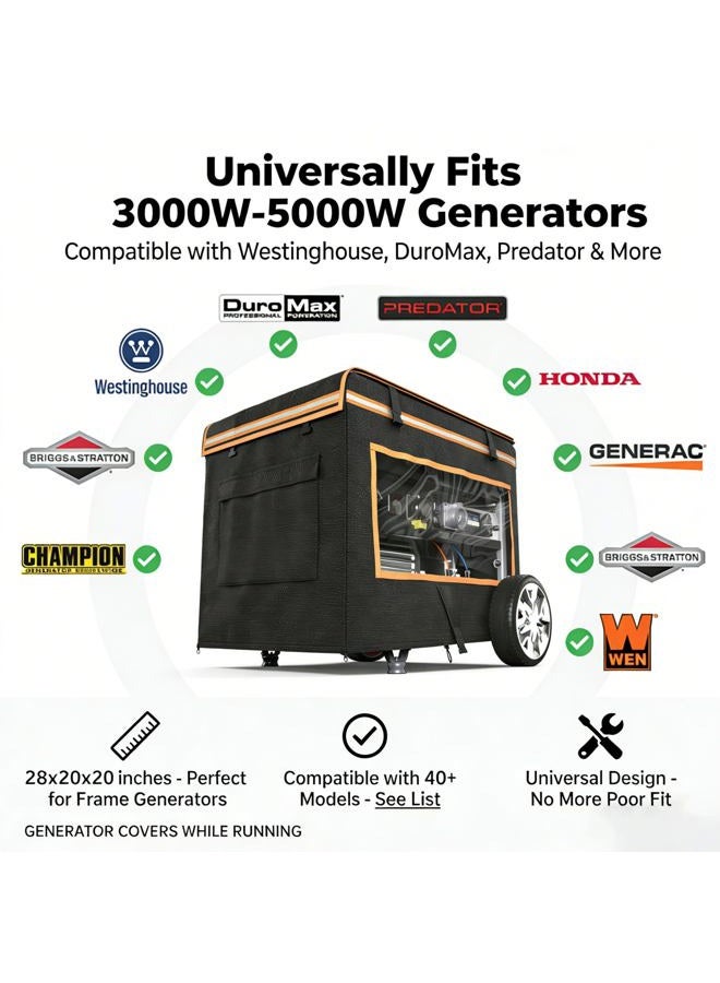 JIAHOO Generator Covers While Running, 28"L x 20"W x 20"H Heavy Duty Waterproof Generator Covers for Outside, Compatible with 3000W-5000W Generator, Clear Windows to See Gauges, Black - Image 3