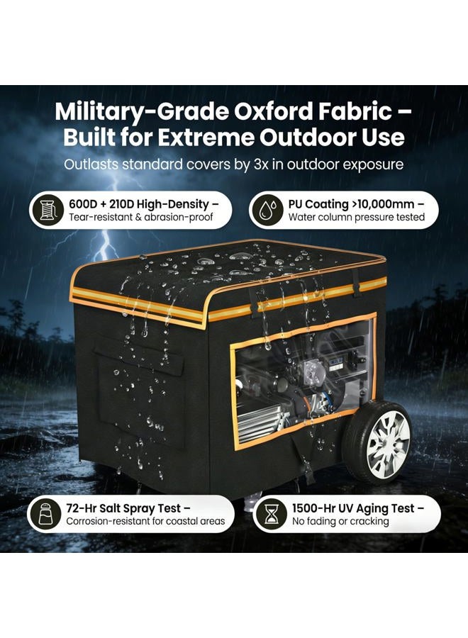 JIAHOO Generator Covers While Running, 28"L x 20"W x 20"H Heavy Duty Waterproof Generator Covers for Outside, Compatible with 3000W-5000W Generator, Clear Windows to See Gauges, Black - Image 2