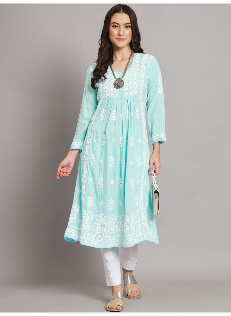 Alaya Women Hand Embroidered Chikankari Cotton Kurta-AL3549 - Image 1