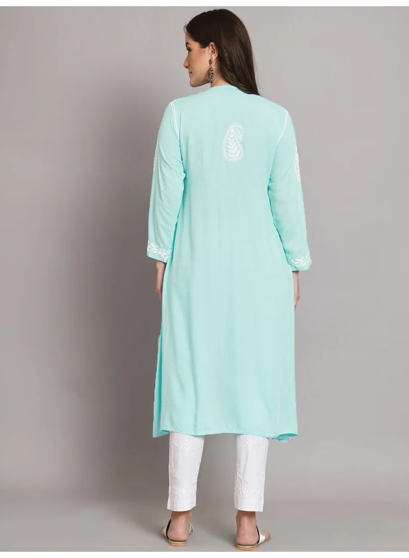 Alaya Seagreen Women Hand Embroidered Chikankari Cotton Kurta-AL3549 for Women | Best Price UAE