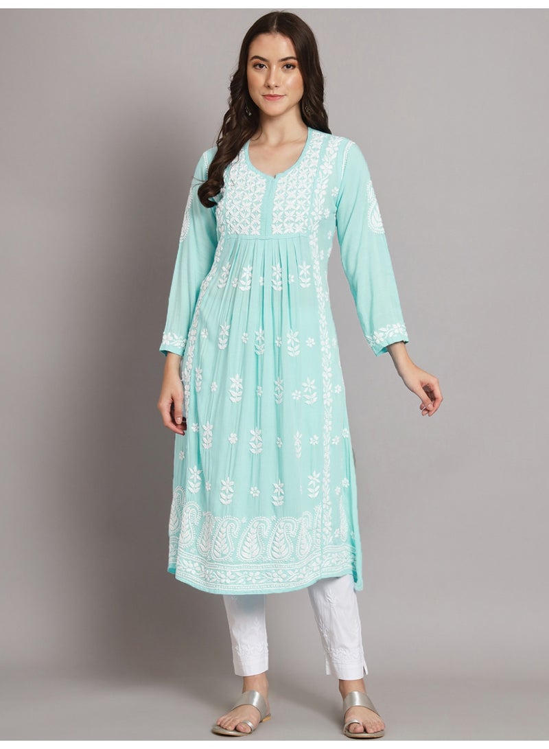 Alaya Women Hand Embroidered Chikankari Cotton Kurta-AL3549 - Image 3