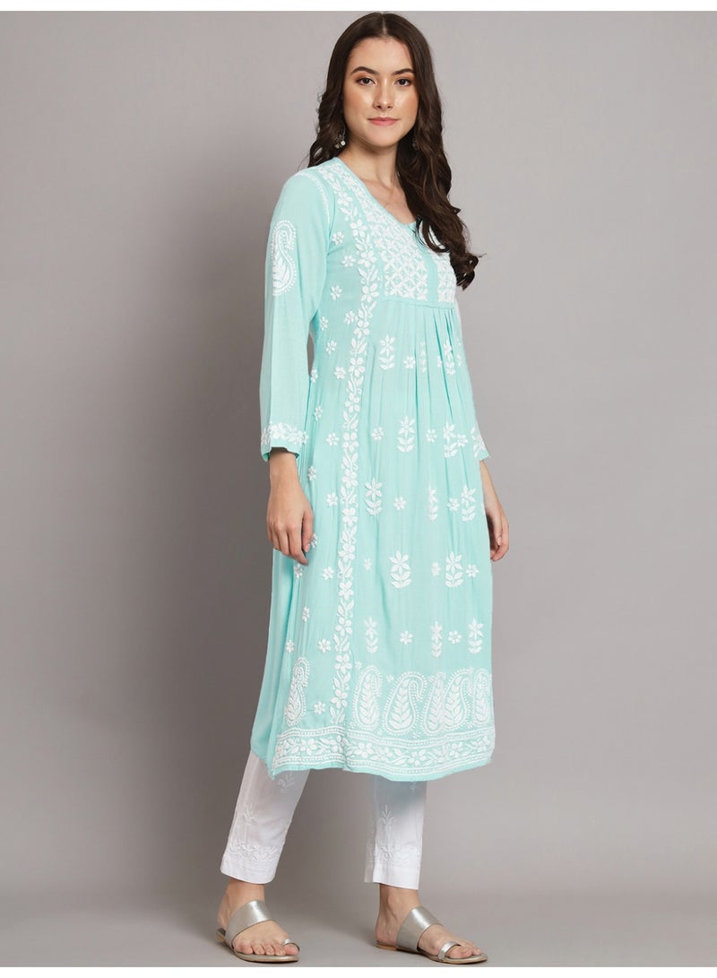 Alaya Women Hand Embroidered Chikankari Cotton Kurta-AL3549 - Image 2
