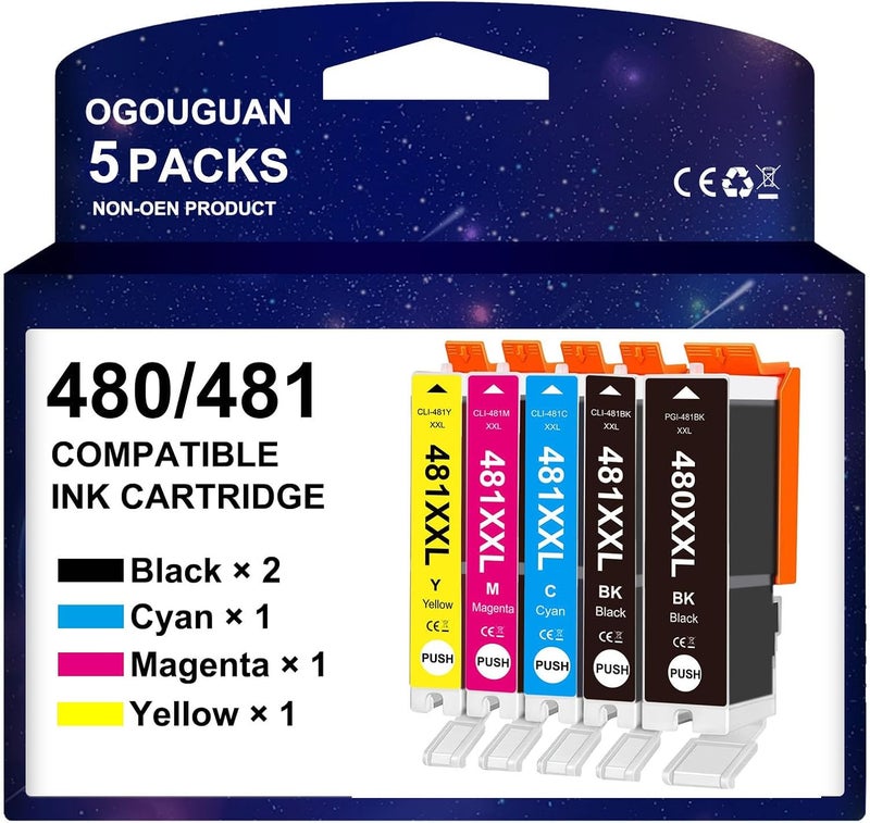 خراطيش حبر متوافقة PGI 480 CLI 481 بديلة لـ Canon PGI-480XXL CLI-481XXL 480 481 متوافقة مع PIXMA TS704 TR7540 TR8540 TS6140 TS8140 TS9140 TS9540 TS9541C - Image 1