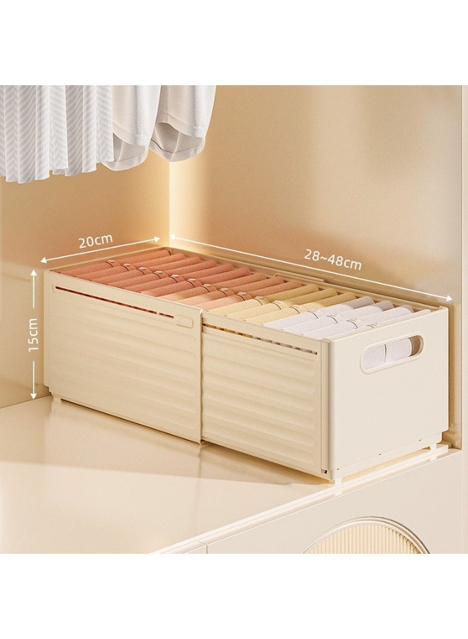 HOMESTAR Adjustable Wardrobe Storage Boxes, Plastic Organizer Bins With Extendable Design, Clothing Drawer Divider For Pants Sweaters T-Shirts Underwear Socks, Perfect Tool For Layering Clothes,Plastic Boxes, Storage Baskets, Beige, 28*20*15cm - Image 1