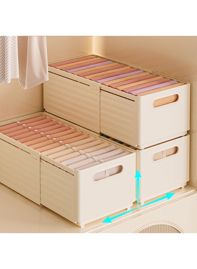 HOMESTAR Adjustable Wardrobe Storage Boxes, Plastic Organizer Bins With Extendable Design, Clothing Drawer Divider For Pants Sweaters T-Shirts Underwear Socks, Perfect Tool For Layering Clothes,Plastic Boxes, Storage Baskets, Beige, 28*20*15cm - Image 2