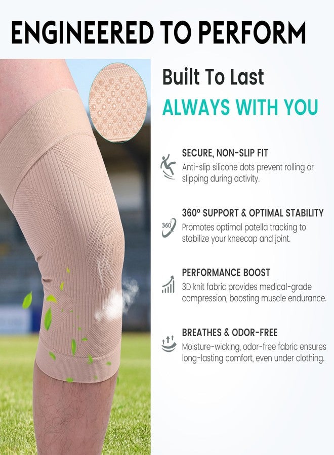 KEKING Orthopedic Brace for Tendinitis, Arthritis, ACL, MCL, Injury Recovery, Meniscus Tear, Knee Pain, Aching Knees, Patellar Tendonitis and Arthritis, Knee Compression Sleeves 2 Pack, Beige L - Image 2