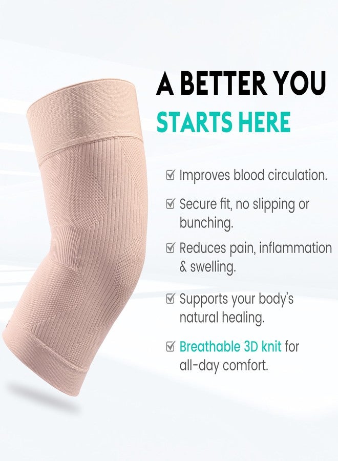 KEKING Orthopedic Brace for Tendinitis, Arthritis, ACL, MCL, Injury Recovery, Meniscus Tear, Knee Pain, Aching Knees, Patellar Tendonitis and Arthritis, Knee Compression Sleeves 2 Pack, Beige L - Image 3
