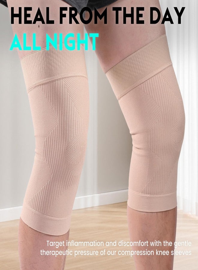 KEKING Orthopedic Brace for Tendinitis, Arthritis, ACL, MCL, Injury Recovery, Meniscus Tear, Knee Pain, Aching Knees, Patellar Tendonitis and Arthritis, Knee Compression Sleeves 2 Pack, Beige L - Image 5
