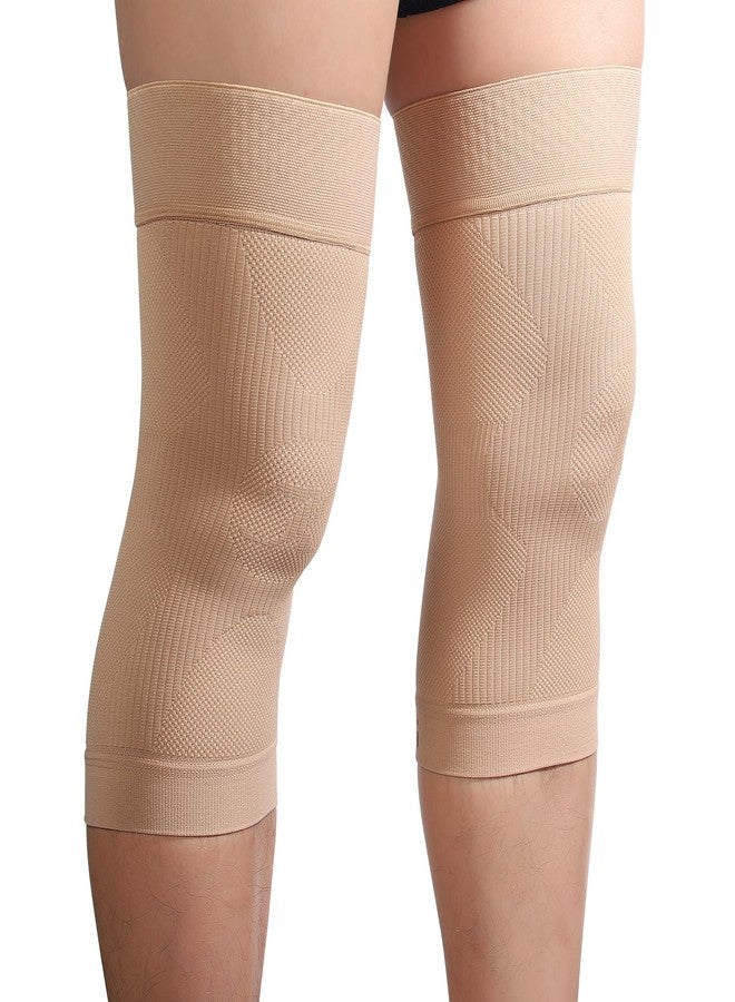 KEKING Orthopedic Brace for Tendinitis, Arthritis, ACL, MCL, Injury Recovery, Meniscus Tear, Knee Pain, Aching Knees, Patellar Tendonitis and Arthritis, Knee Compression Sleeves 2 Pack, Beige L - Image 1