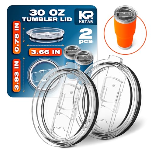 KETAR 2 Pack Universal 30 oz Tumbler Lids - Sliding Closure Spill-Proof & Splash Resistant Replacement - Compatible with Yeti, Ozark Trail Rambler, and Other Double-Wall Stainless Steel Cups - Image 1