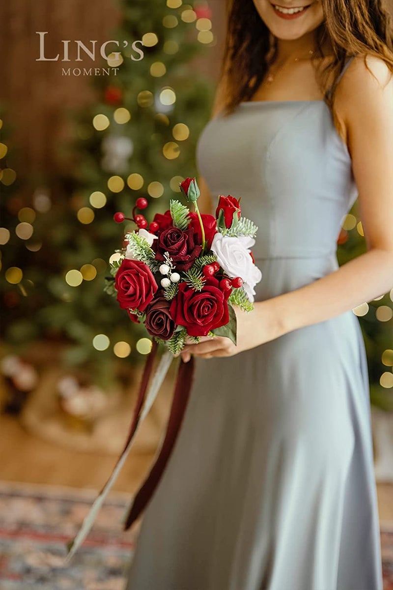 Ling's moment Ling's Moment Artificial Flowers 25Pcs Crimson Red Roses Decor w/Stems 3"" Real Touch DIY Foam Floral for Wedding Bouquet/Centerpieces  Outdoors Party Backdrop  Room/Table  and Garden/Pot Decorations  - Image 4