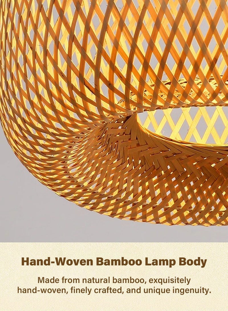 Retro Rattan LED Pendant Light Handmade Bamboo Woven Chandelier Ceiling Lighting Fixtures for Living Room Bedroom Kitchen Dining Room Restaurant Rustic Boho Hanging Light - Image 4