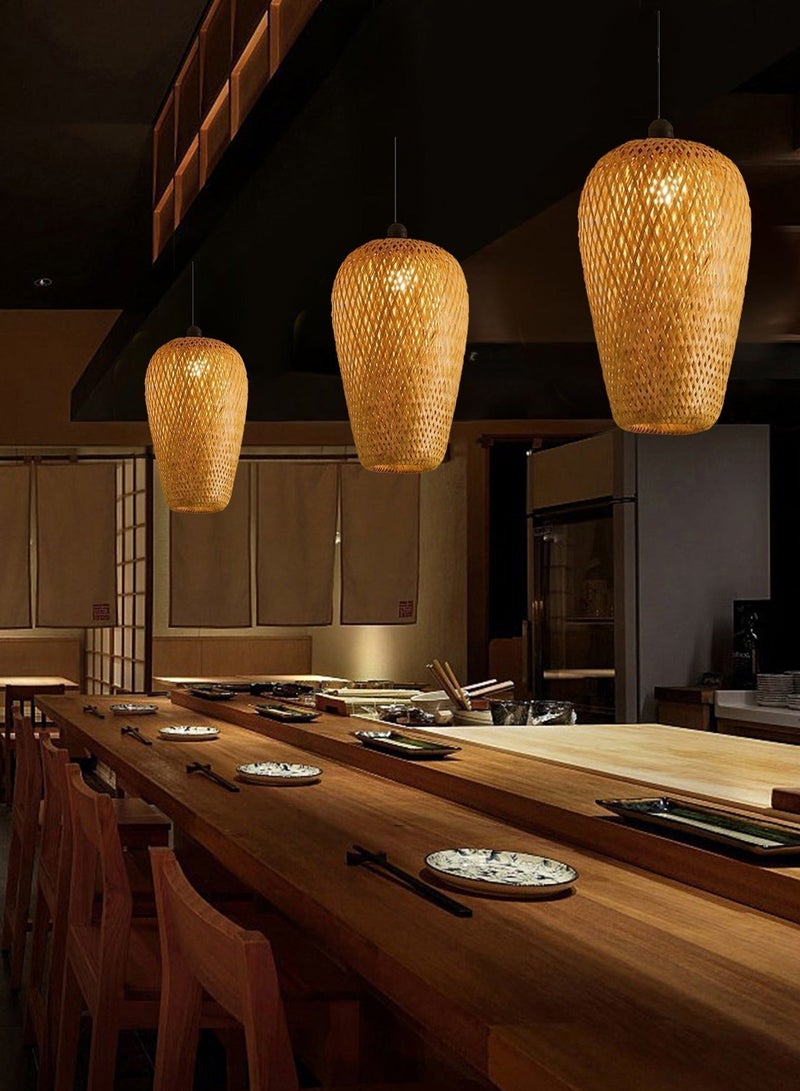 Retro Rattan LED Pendant Light Handmade Bamboo Woven Chandelier Ceiling Lighting Fixtures for Living Room Bedroom Kitchen Dining Room Restaurant Rustic Boho Hanging Light - Image 3