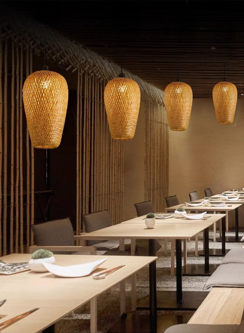Retro Rattan LED Pendant Light Handmade Bamboo Woven Chandelier Ceiling Lighting Fixtures for Living Room Bedroom Kitchen Dining Room Restaurant Rustic Boho Hanging Light - Image 2