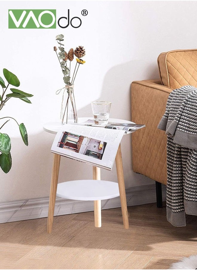 VAOdo Small Side Table  2 Tier Round End Table  Easy Installation Nightstand Storage Shelves  Sofa Coffee Beside Table  Suitable for Living Room Bedroom Balcony Garden Table White  - Image 2