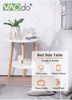 VAOdo Small Side Table  2 Tier Round End Table  Easy Installation Nightstand Storage Shelves  Sofa Coffee Beside Table  Suitable for Living Room Bedroom Balcony Garden Table White  - Image 5