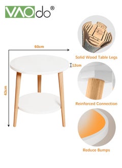 VAOdo Small Side Table  2 Tier Round End Table  Easy Installation Nightstand Storage Shelves  Sofa Coffee Beside Table  Suitable for Living Room Bedroom Balcony Garden Table White  - Image 3