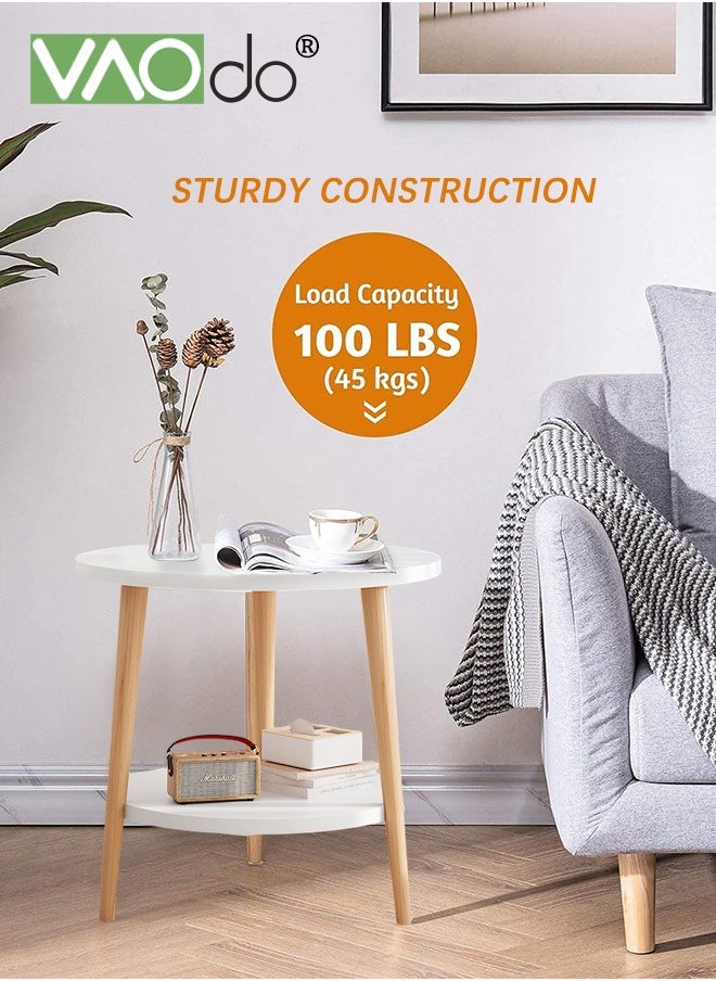 VAOdo Small Side Table  2 Tier Round End Table  Easy Installation Nightstand Storage Shelves  Sofa Coffee Beside Table  Suitable for Living Room Bedroom Balcony Garden Table White  - Image 4