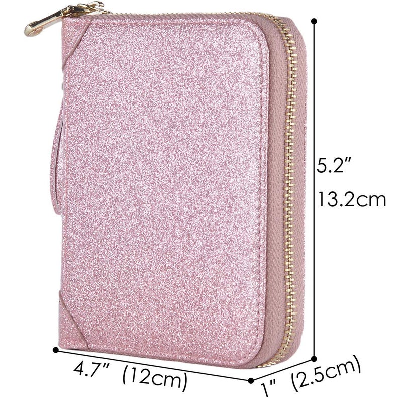 Easyoulife Womens Credit Card Holder Wallet Zip Leather Card Case RFID Blocking (Glitter Light Purple) - Image 5