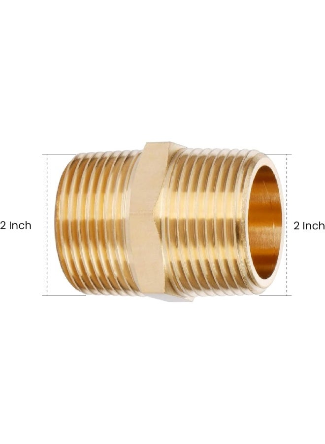 Biella Bsp Male Solid Brass Hex Nipples, Heavy Brass Pipe Adapter Fittings Equal Nipples Connectors Male Thread Hose Pack Of 2 (2 X 2) - Image 3