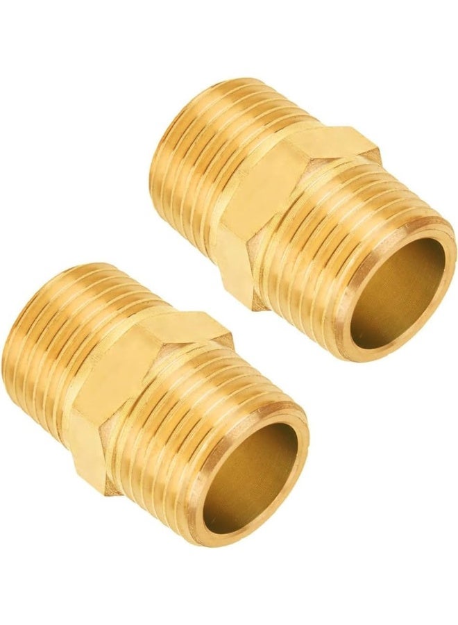 Biella Bsp Male Solid Brass Hex Nipples, Heavy Brass Pipe Adapter Fittings Equal Nipples Connectors Male Thread Hose Pack Of 2 (2 X 2) - Image 2