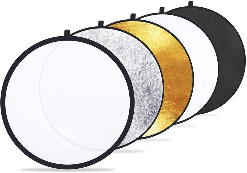 Schsteindar ® Reflector 42-inch / 107 cm 5 in 1 Collapsible Multi-Disc Light Reflector with Bag - Translucent, Silver, Gold, White and Black - Image 1