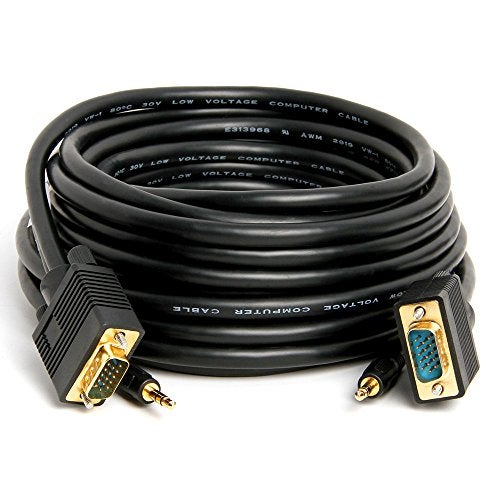 Cmple - VGA SVGA Monitor Cable, Gold Plated Connectors, Support Full HD Displays HDTVs (Male-to-Male) with 3.5mm Stereo Audio - 25 Feet - Image 2
