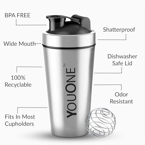 YOUONE Stainless Steel Shaker Bottles For Gym - 100% Leakproof Guarantee, Ideal For Protein, Pre Workout, Bcaas & Water Bpa Free Material - Image 2