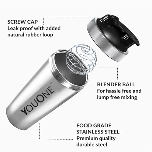 YOUONE Stainless Steel Shaker Bottles For Gym - 100% Leakproof Guarantee, Ideal For Protein, Pre Workout, Bcaas & Water Bpa Free Material - Image 3