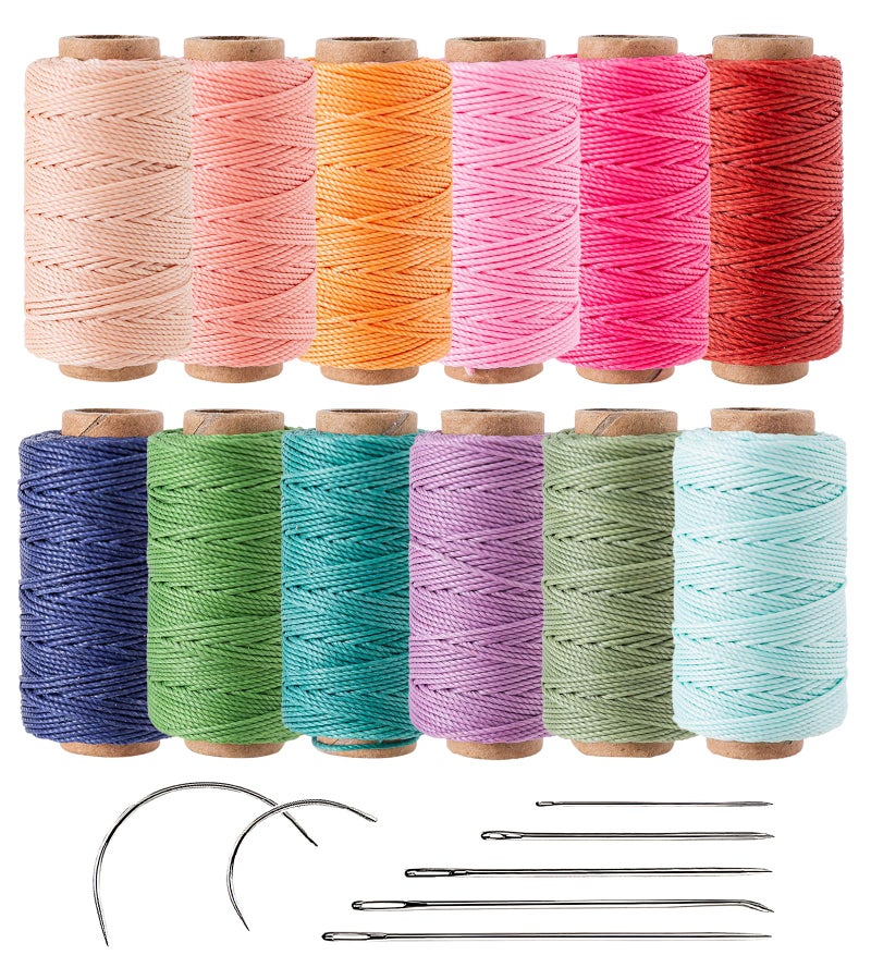 KIVISIN 12 Colored Round Waxed Thread 0.8mm, 35 Yards per Spool, 3 Ply Polyester Wax Cord Strings for Hand Sewing, Beading, Bookbinding, Basket Weaving, Micro Macrame Bracelets and Jewelry Making - Image 1
